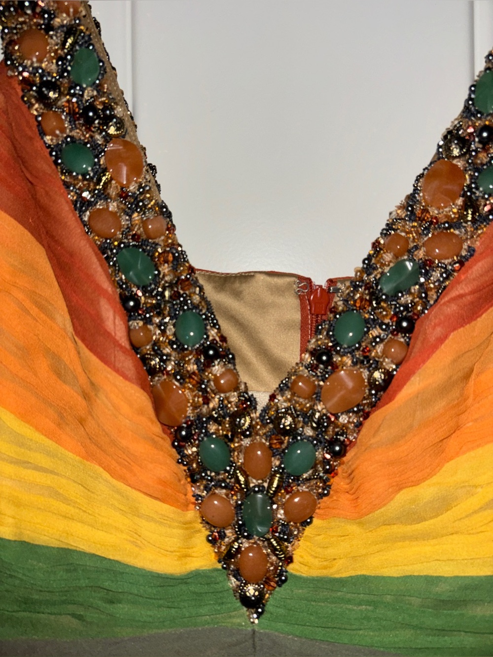 MANDALAY Privee Rainbow Stone Beaded Pleated Silk Elegant Cocktail Dress Women 6 - Picture 6 of 13